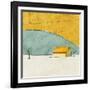 Teal and Yellow Barn-Ynon Mabat-Framed Art Print