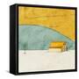 Teal and Yellow Barn-Ynon Mabat-Framed Stretched Canvas