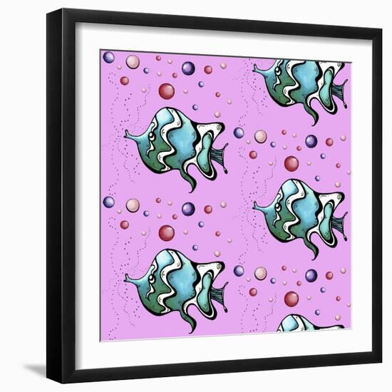 Teal Fish and Bubbles - Pink-Megan Aroon Duncanson-Framed Giclee Print