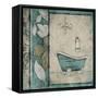 Teal Floral Bath Mate-Jace Grey-Framed Stretched Canvas