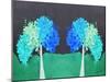 Teal Green Folksy Trees-Ruth Palmer-Mounted Art Print