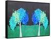 Teal Green Folksy Trees-Ruth Palmer-Framed Stretched Canvas