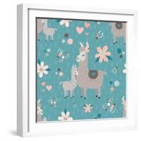 Teal Mama Llama Pattern-Lisa Norris Artworks-Framed Art Print