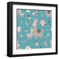 Teal Mama Llama Pattern-Lisa Norris Artworks-Framed Art Print