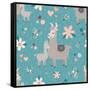 Teal Mama Llama Pattern-Lisa Norris Artworks-Framed Stretched Canvas