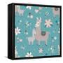 Teal Mama Llama Pattern-Lisa Norris Artworks-Framed Stretched Canvas