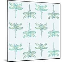 Teal Pattern with Dragonflies-ameu-Mounted Art Print