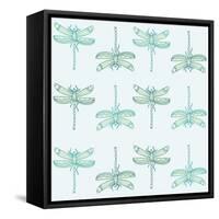 Teal Pattern with Dragonflies-ameu-Framed Stretched Canvas
