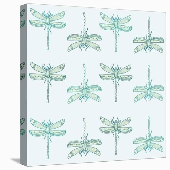 Teal Pattern with Dragonflies-ameu-Stretched Canvas
