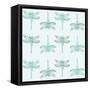 Teal Pattern with Dragonflies-ameu-Framed Stretched Canvas