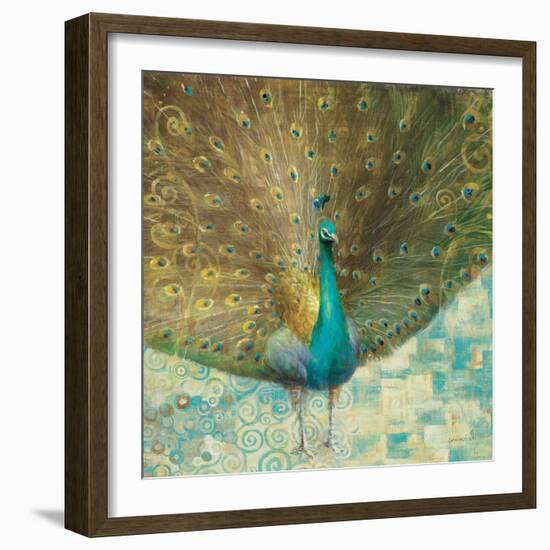 Teal Peacock on Gold-Danhui Nai-Framed Art Print