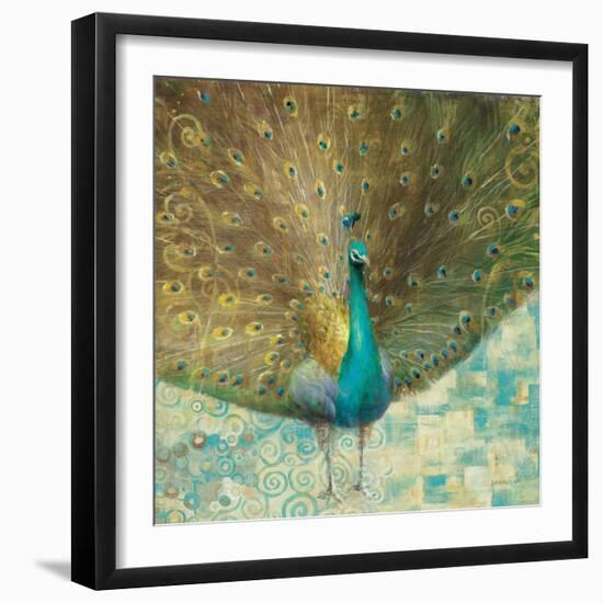 Teal Peacock on Gold-Danhui Nai-Framed Art Print