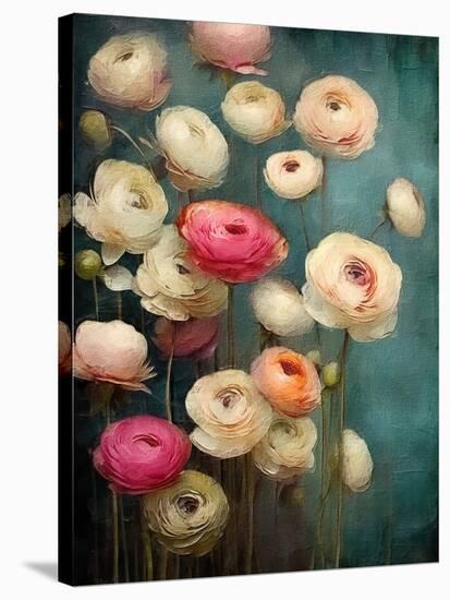 Teal Ranunculus 2-null-Stretched Canvas