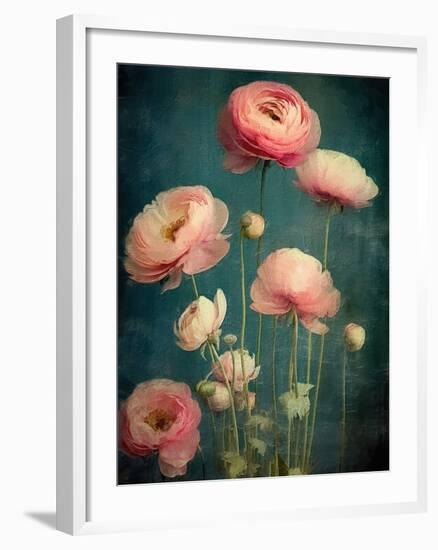 Teal Ranunculus 5-null-Framed Art Print