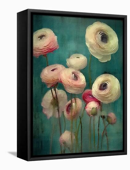 Teal Ranunculus 9-null-Framed Stretched Canvas