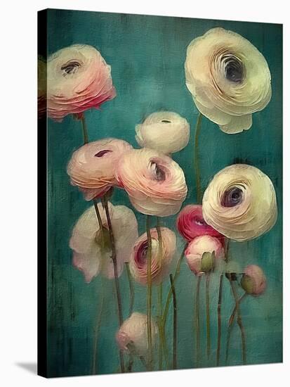 Teal Ranunculus 9-null-Stretched Canvas
