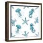 Teal Stafish Seahorse Pattern-Patti Bishop-Framed Art Print