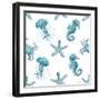 Teal Stafish Seahorse Pattern-Patti Bishop-Framed Art Print