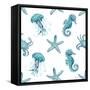 Teal Stafish Seahorse Pattern-Patti Bishop-Framed Stretched Canvas