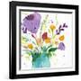 Teal Vase With Bright Flowers-Sheila Golden-Framed Art Print