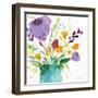 Teal Vase With Bright Flowers-Sheila Golden-Framed Art Print