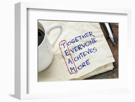 TEAM Acronym (Together Everyone Achieves More), Teamwork Motivation Concept - a Napkin Doodle-PixelsAway-Framed Photographic Print