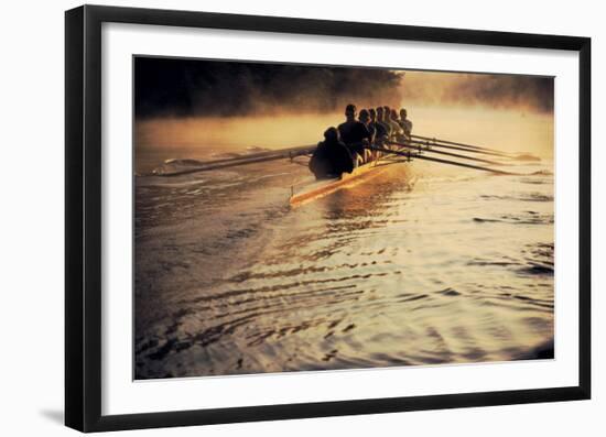 Team Rowing Down the River-null-Framed Premium Giclee Print