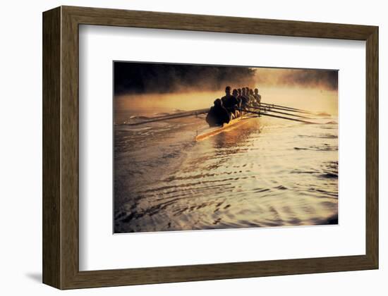 Team Rowing Down the River-null-Framed Art Print