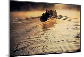 Team Rowing Down the River-null-Mounted Art Print