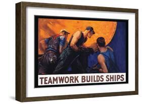 Teamwork Builds Ships, c.1917-William Dodge Stevens-Framed Art Print