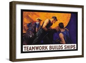 Teamwork Builds Ships, c.1917-William Dodge Stevens-Framed Art Print