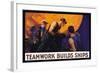 Teamwork Builds Ships, c.1917-William Dodge Stevens-Framed Art Print