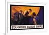 Teamwork Builds Ships, c.1917-William Dodge Stevens-Framed Art Print