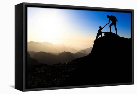 Teamwork Couple Hiking Helping Hand-blas-Framed Stretched Canvas