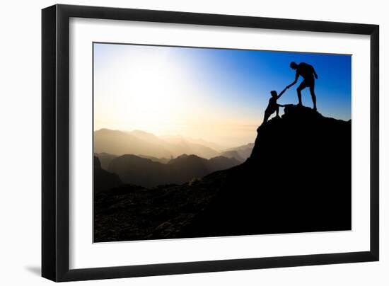 Teamwork Couple Hiking Helping Hand-blas-Framed Photographic Print