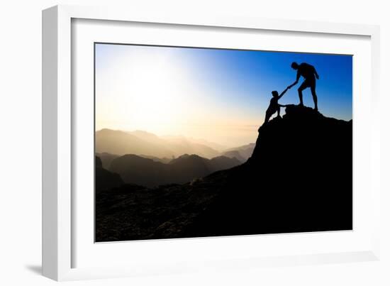 Teamwork Couple Hiking Helping Hand-blas-Framed Photographic Print