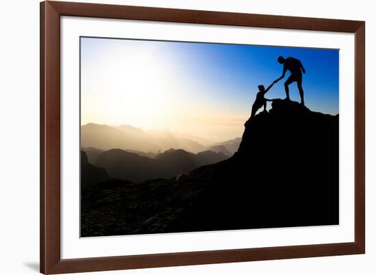 Teamwork Couple Hiking Helping Hand-blas-Framed Photographic Print