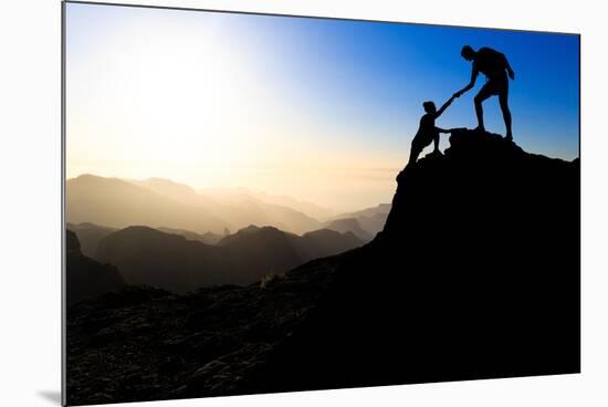 Teamwork Couple Hiking Helping Hand-blas-Mounted Photographic Print