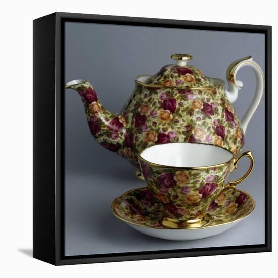 Teapot and Cup, Old Country Roses Chintz Collection, Ceramic, Stoke-On-Trent, England-null-Framed Stretched Canvas