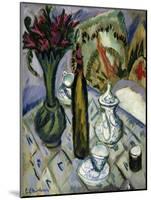 Teapot, Bottle and Red Flowers-Ernst Ludwig Kirchner-Mounted Giclee Print