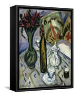 Teapot, Bottle and Red Flowers-Ernst Ludwig Kirchner-Framed Stretched Canvas