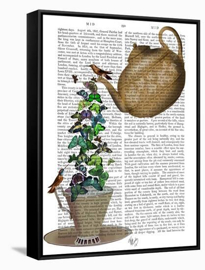 Teapot, Cup and Butterflies-Fab Funky-Framed Stretched Canvas