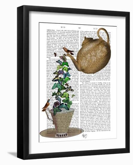 Teapot, Cup and Butterflies-Fab Funky-Framed Art Print