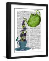 Teapot, Cup and Flowers, Green and Blue-Fab Funky-Framed Art Print