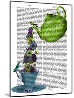 Teapot, Cup and Flowers, Green and Blue-Fab Funky-Mounted Art Print