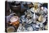 Teapots and Plates for Sale, Souk of the Medina, Marrakech, Morocco-Nico Tondini-Stretched Canvas