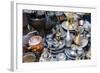 Teapots and Plates for Sale, Souk of the Medina, Marrakech, Morocco-Nico Tondini-Framed Photographic Print