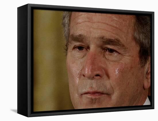 Tears Run Down President Bush's Face, Taking Part in a Medal of Honor Ceremony in the White House-null-Framed Stretched Canvas