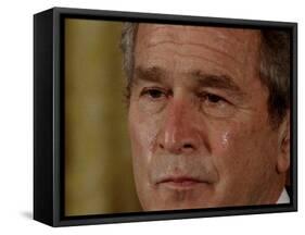 Tears Run Down President Bush's Face, Taking Part in a Medal of Honor Ceremony in the White House-null-Framed Stretched Canvas