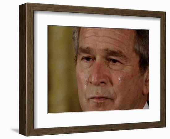 Tears Run Down President Bush's Face, Taking Part in a Medal of Honor Ceremony in the White House-null-Framed Photographic Print